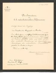 k.k. naturhistorisches Hofmuseum, Intendanzakten 1885-1896 (Hauer), Aktenzahl Z.330.a/1889, Seite 1